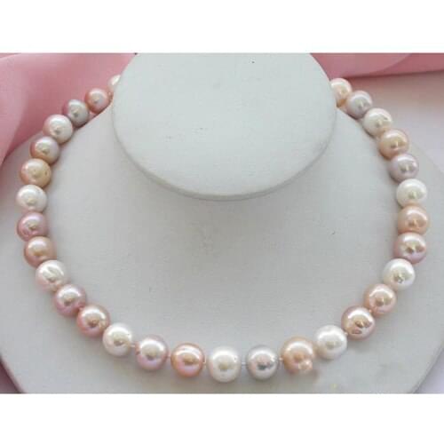 New Unique Round Pearl Necklace 17'' 12mm Round White Pink Freshwater Pearl Necklace Single Big Size Choker Fine Jewelry