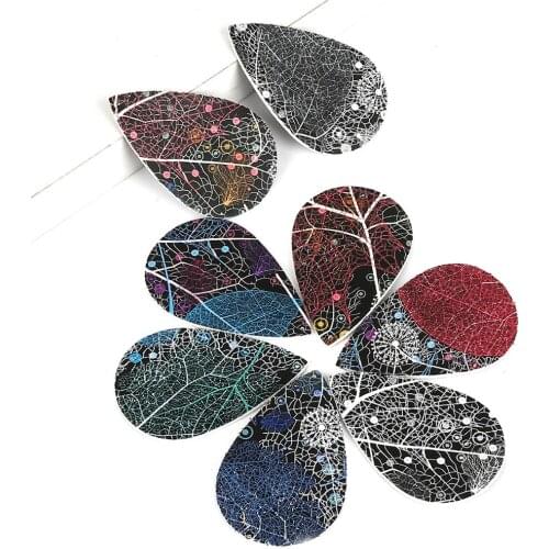 New Fashion 2Pcs 56x37MM Charm Flower Pattern PU Leather Charm Pendant For DIY Earring Necklace Jewelry Findings Making