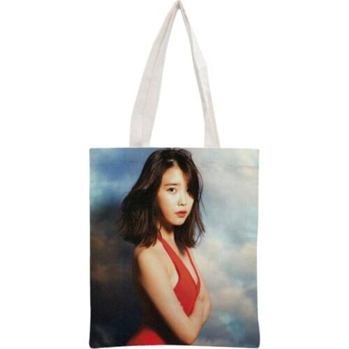 Custom IU Tote Bag Reusable Handbag Women Shoulder Foldable Cotton Canvas Shopping Bags