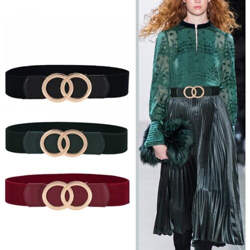 Genuine Leather Waistband fashion wide elastic waist seal gold circle alloy buckle belts female decorate dress coat sweater belt