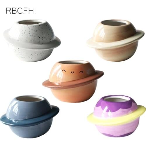 RBCFHl 1PC Creative Planet Ceramic Pot Succulent Pots Balcony Decorations Macetas De Ceramica Desktop Decor Mini Plant Flowerpot