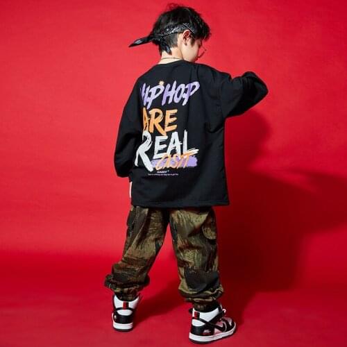 Boys Hip Hop Sweatshirt Camouflage Cargo Pants 2 Pcs Set Girls Joggers Kids Street Dance Clothes Child Jazz Costumes Streetwear
