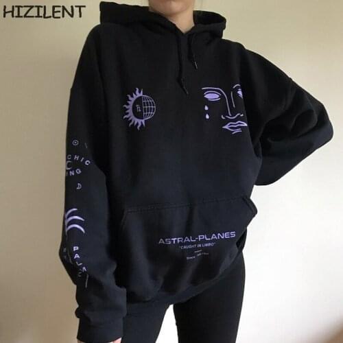Spring Streetwear Black Tops Y2K Grunge Gothic Oversized Hoodie Streetwear Womens hip-hop Cool Couple High Street Sweatshirts
