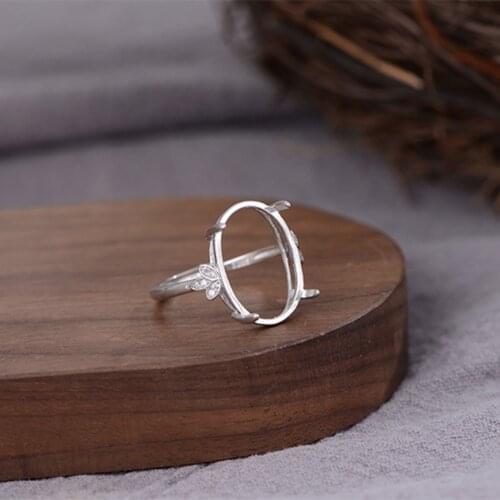 Ring Blank (13x18mm Oval Blank) Adjustable Ring Setting Long-Lasting White Gold Plated 925 Silver Zircon Ring Base R947B