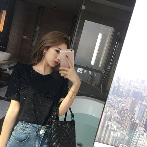 Korean style Summer Women Cotton T-shirt O-Neck Short Sleeve Female Tee Slim T-Shirt Casual Solid Lady Tshirt Tops