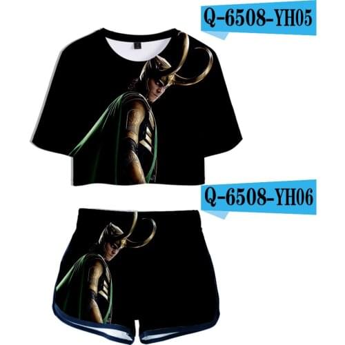Thor 3D Print LOKI Women Summer Two-piece Sets Loki Y2K Girls Short Sleeve+Pants Fashion Womens Crop Tops+Shorts Girls Set