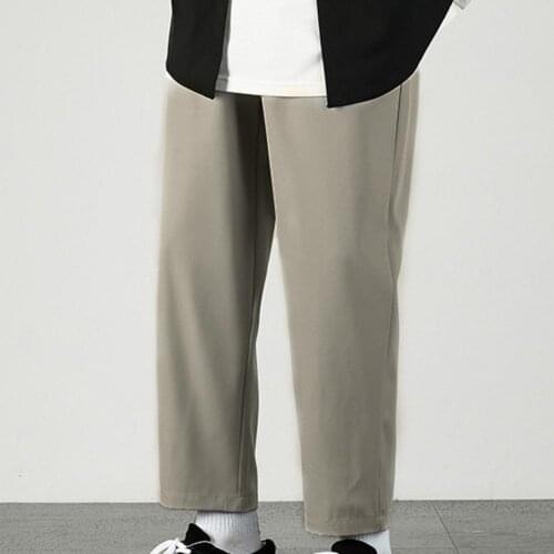 Plus Size Men Casual Trousers Solid Color Elastic Waist Loose Long Trousers Mens Drawstring Straight Pants Pantalones Summer