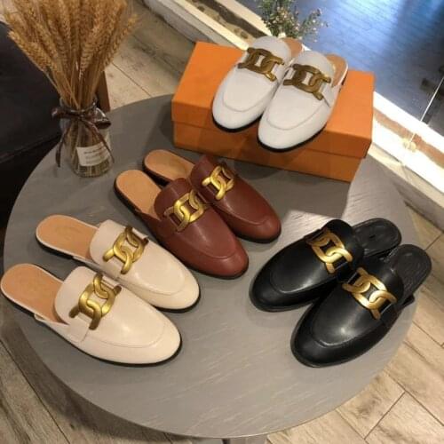 Womens shoes half slippers womens summer wear leather Baotou 2021 new sandals lazy Mules fashion womens shoes