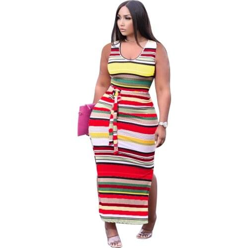 Contrast Color Striped Print Bodycon Midi Dress For Women Clothing 2021 Best Match Elegant Holiday Party And Club Robe Sundress