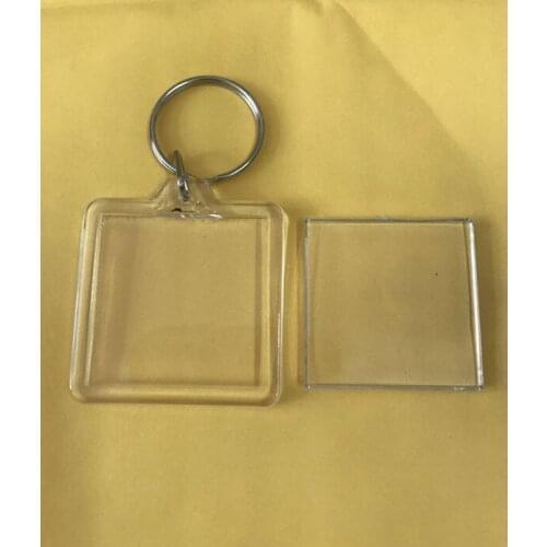 1pc Square Blank Acrylic Keychains Insert Photo plastic Keyrings DIY Split Ring Keychains accessories