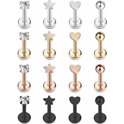 1Piece Heart Labret Lip Piercing Jewelry Pentagram Labret Stud Lip Piercing Cartilage Earring Tragus Piercing Helix Lip Ring