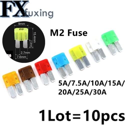 10pcs 5A 7.5A 10A 20A 25A 30A AMP Micro 2 Long Leg Fuse 9mmx15.5mm Mini M2 Long Foot Automobile Fuse Insert