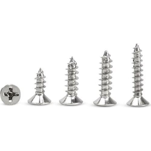 100pcs M1x3/4/5/6mm Length Nickel plating Countersunk head Phillips screw Self-tapping screws flat heads cross bolt