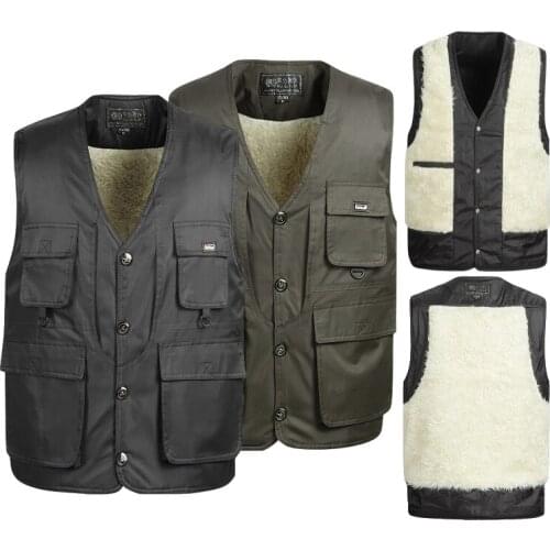 2021 Warm Fleece Vest Multi Pockets Men Winter Thick Loose Sleeveless Jacket Male Photography Waistcoat Vest Big Size 5XL