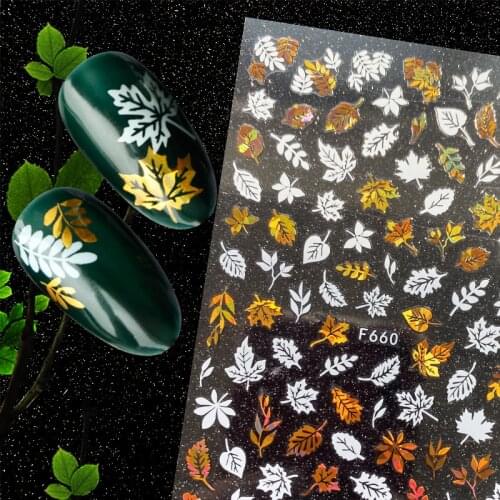 3D Stickers for Nails White Gold Maple Leaf Nail Sticker Foil Decals Geometric Nail Art Decorations Manicure Accessories