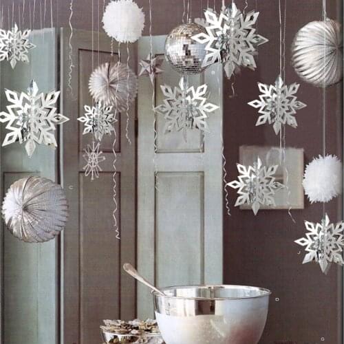 6pcs/set 3D Hollow Snowflake Ceiling Hanging Ornaments Glitter Fake Snow Ornaments New year Party Supplies Home Decoration