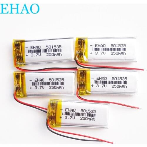 5 PCS EHAO 501535 3.7V 250mAh battery Lithium Polymer LiPo Rechargeable Battery For Mp3 GPS headphone mobile electronic part