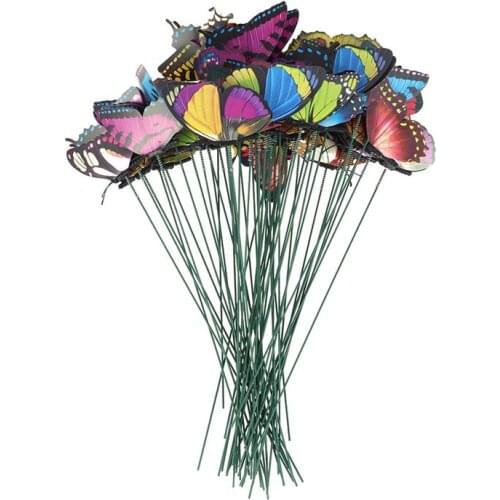 50PCS PVC Simulation Butterfly Rod Flowerpot Vase Green Plant Decoration Figurines Plastic Crafts for Flowerpot Vase Garden