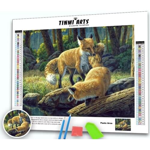 5D DIY Diamond Painting Kits Fox Animal for Adults Full Round Drills Landscape Cross Stitch Rhinestone Embroidery Home Decor