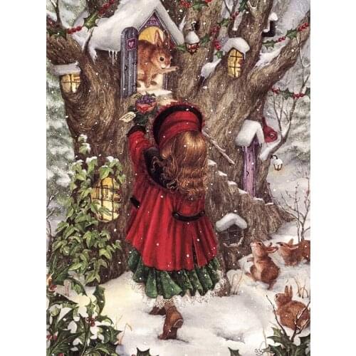 Diamond cross stitch Small Girl Caring For Squirrel Square diamond sets diy diamond painting scenery diamond embroidery KBL