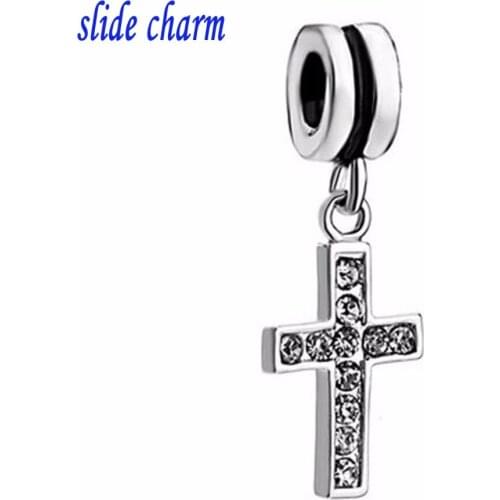 Slide charm Free shipping Europe and the new listing inlaid white crystal cross pendant religious amulet fit Pandora bracelet