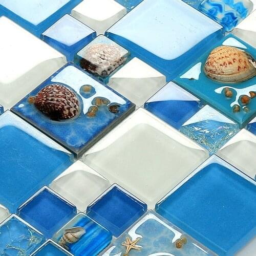 Home improvement Sea Shell Big Crystal Glass Mosaic tile for wall kitchen backsplash bathroom showroom decorate