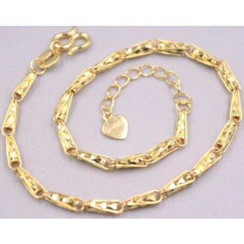 Real 24K 3D Yellow Gold Bracelet Width 2.5mm Small Their Beads Link Chain 7.48"L For Woman About 3.13g