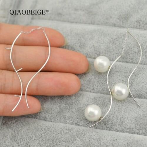 QIAOBEIGE earwire findings solid 925 sterling silver tassel ear thread diy accessory Pearl Holder Party Decoration Supplies