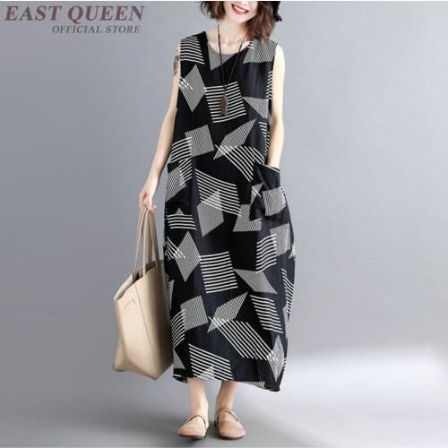 Long women geometric dress asymmetric sundress female pinafore dress Boho chic mexican hippie ethnic style dress AA4088