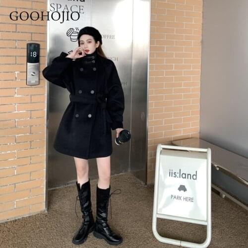GOOHOJIO 2021 New Spring and Autumn Temperament Women Wool Coats Fashionable Blends for Women All-match Chic Blends Coats Women