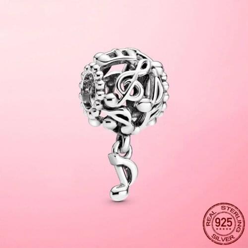 Hot s925 Sterling Silver Openwork Music Notes Charm Beads fit Original Pandrao Bracelet 2021 Women Fashion DIY fine Jewelry Gift