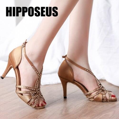 Hipposeus Latin Dance Shoes Women Salsa Tango Girls Ballroom Dance Shoes Female Modern High Heels Soft Sole Dancing Shoes Party