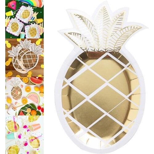 JX-LCLYL 8pcs Gold Pineapple Party Dish Plates Tropical Party Theme Lovely Tableware New