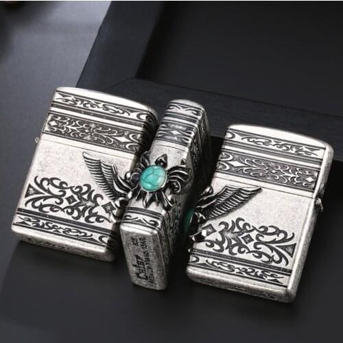 CHIEF Magic gem kerosene lighter Personality retro silver pattern grinding wheel flint Windproof Lighters