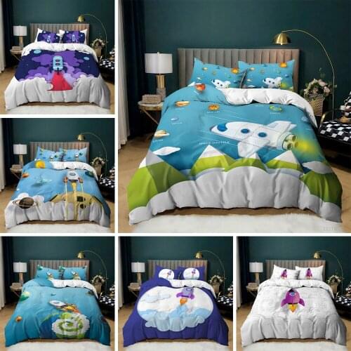 3D Printed Cartoon Airplane Plane Bedding Set Duvet Covers With Pillowcases Soft Bedclothes Custom Bed Linen Drop Ship