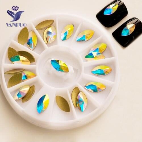 YANRUO 2104NoHF AB Navette Non Hotfix Crystals Stone Flat Back Nail Art Glitter Strass Rhinestones For Nails