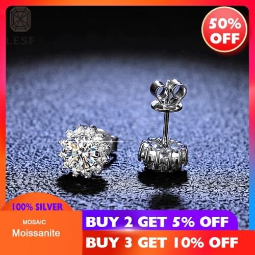LESF Moissan Diamond 925 Silver Earrings Womens Flower Shape Stud Earrings Temperament Simple Engagement Gift