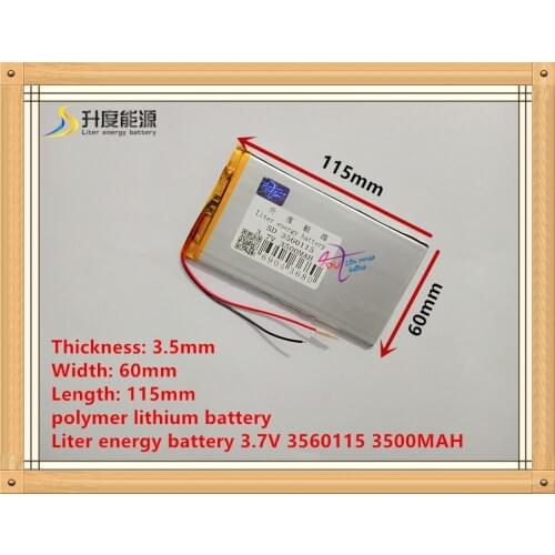 Liter energy battery 3.7V 3560115 3500MAH polymer lithium battery w17pro7 inch Tablet PC battery all brand tablet