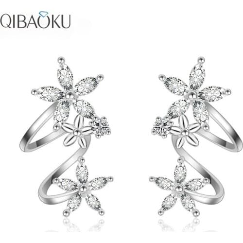 Sweet Flower Curved Ear Clip Zircon Stud Earrings Temperament Female Korean Simple Earrings for Women Jewelry