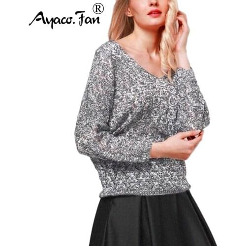 Cute Hollow Out Knitted Pullovers Spring New Solid Sexy V-Neck Loose Batwing Women Sweaters Casual Lady Sweater Female Winter