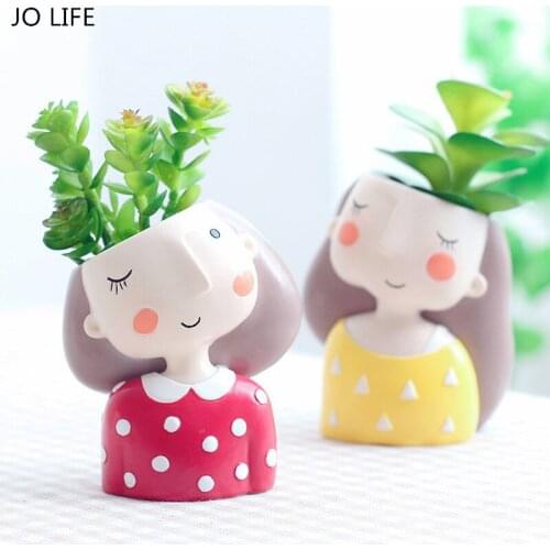 JO LIFE Home Garden Mini Cartoon Bonsai Ornaments Cute Girl Flower Planter Succulent Plant Pot