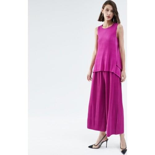 Miyake Pleated suit summer clothes for women 2020 comfortable breathable sleeveless T-shirt trousers 2 piece sets womens outfits