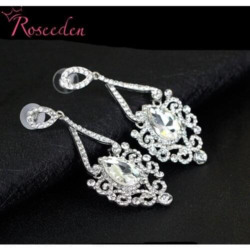 Fashion Austrian Crystal Rhinestones Bridal Long Earrings for Women Wedding Big Earrings for Bride BridesmaidsRE3141