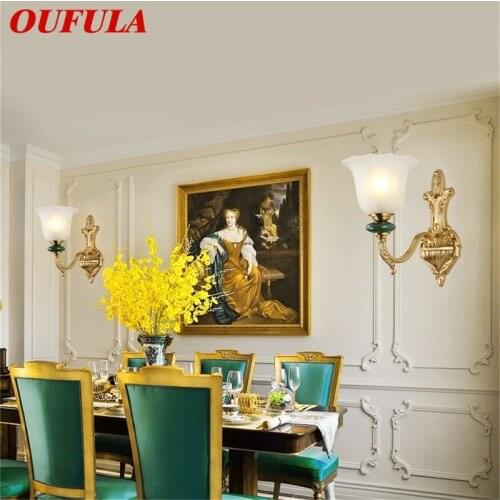 OUFULA Copper Sconce Wall Lamp Contemporary Luxury Design Ceramic Light Indoor For Home Bedroom Corridor