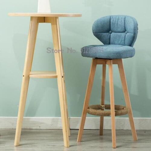 Nordic Modern Minimalist Bar Chair Home Retro High Chair Solid Wood Rotating Bar Chair Backrest High Stool