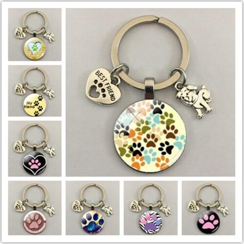 New Cute Kitten and Puppy Footprints Pattern Keychain Heart Shaped Best Friend Pendant Friend Keychain Between Friends