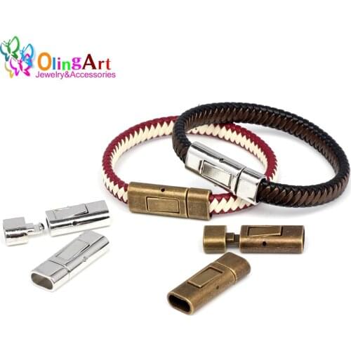 OlingArt 30*12mm 2Pcs/Lot Leather Clasps Silver-Color Ancient Bronze High Quality Jewelry Findings DIY Fit 10MM Cord /Bracelet