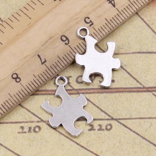 30pcs Charms Jigsaw Puzzle Piece Autism Awareness 20x14mm Antique Bronze Silver Color Pendant Making DIY Tibetan Finding Jewelry