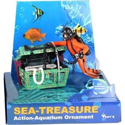 Diver Hunter Treasure Chest Underwater Landscape Ornament Cartoon Fish Tank Aquarium Landscaping Ornament Decoration