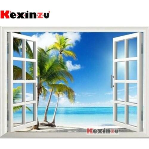 Full DIY Square Round Diamond Painting Cross Stitch Kit-Scenery outside the window-3d Embroidery Mosaic Resin Home Decor K121